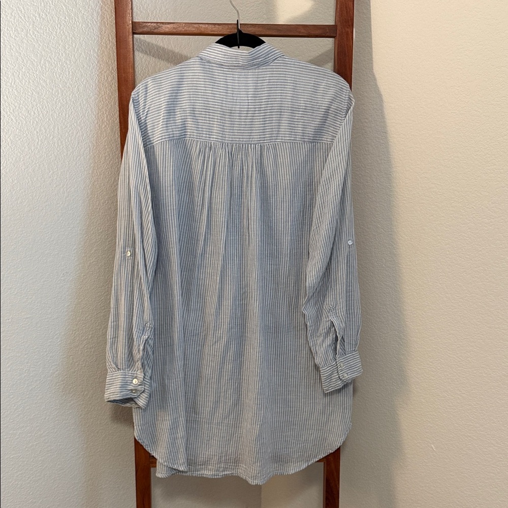 H&M LOGG Women's Blue and White Striped Cotton Button Up Tunic Size US 14 - Picture 5 of 6
